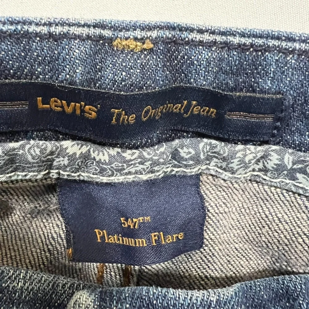 Y2K Levis 547 Platinum Flare Mid Rise Jeans Stretch Denim Flap Pocket Women's 12
